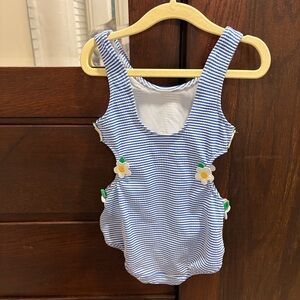 Florence Eiseman Blue and White Striped Kids Swim One Piece